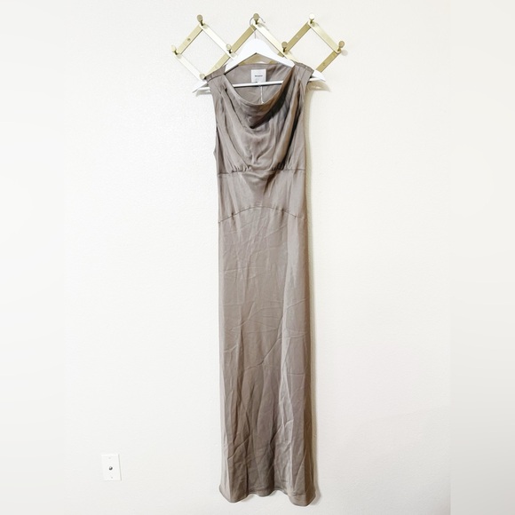 NWT Reformation Dessa Satin Maxi Slip Cowl Bias Neck Dress in Taupe size 10 - Picture 8 of 13